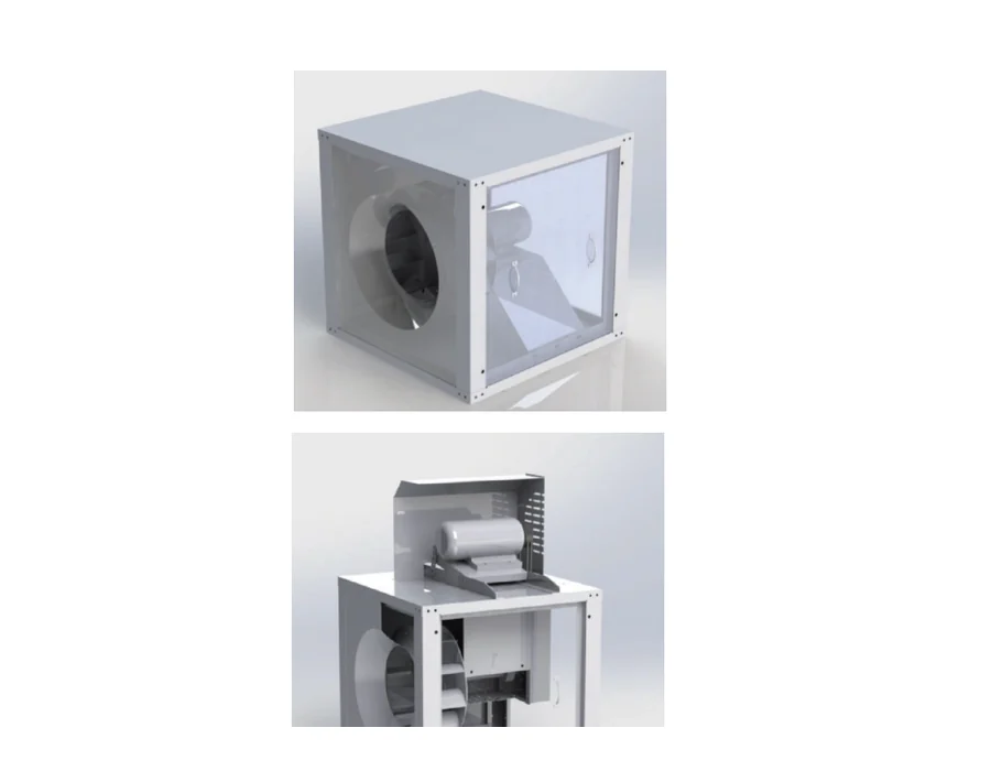 CHA square inline fan structure and access panel