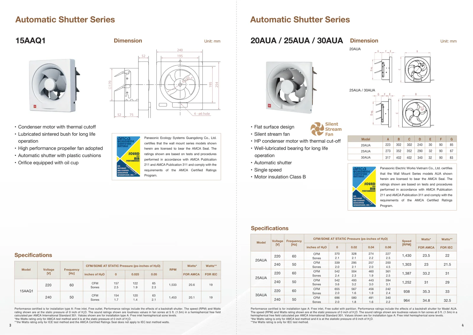 KDK wall mount automatic shutter exhaust fan catalog data