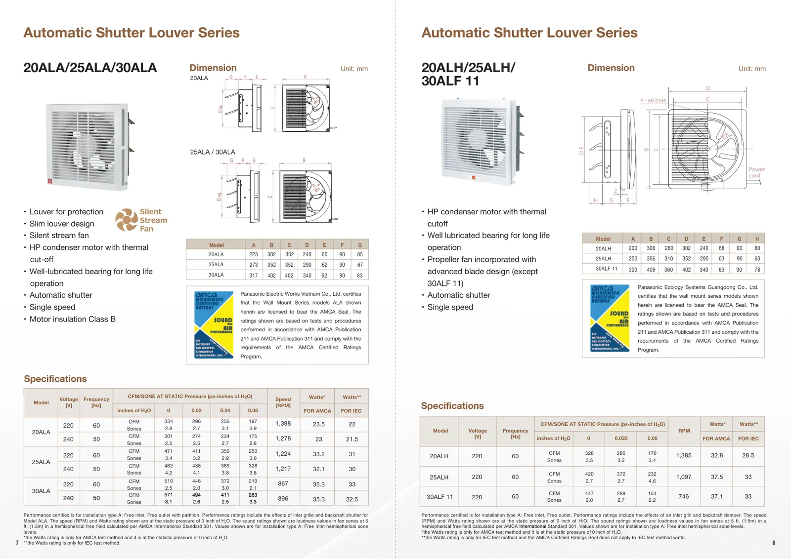 KDK wall mount automatic shutter louver exhaust fan catalog data