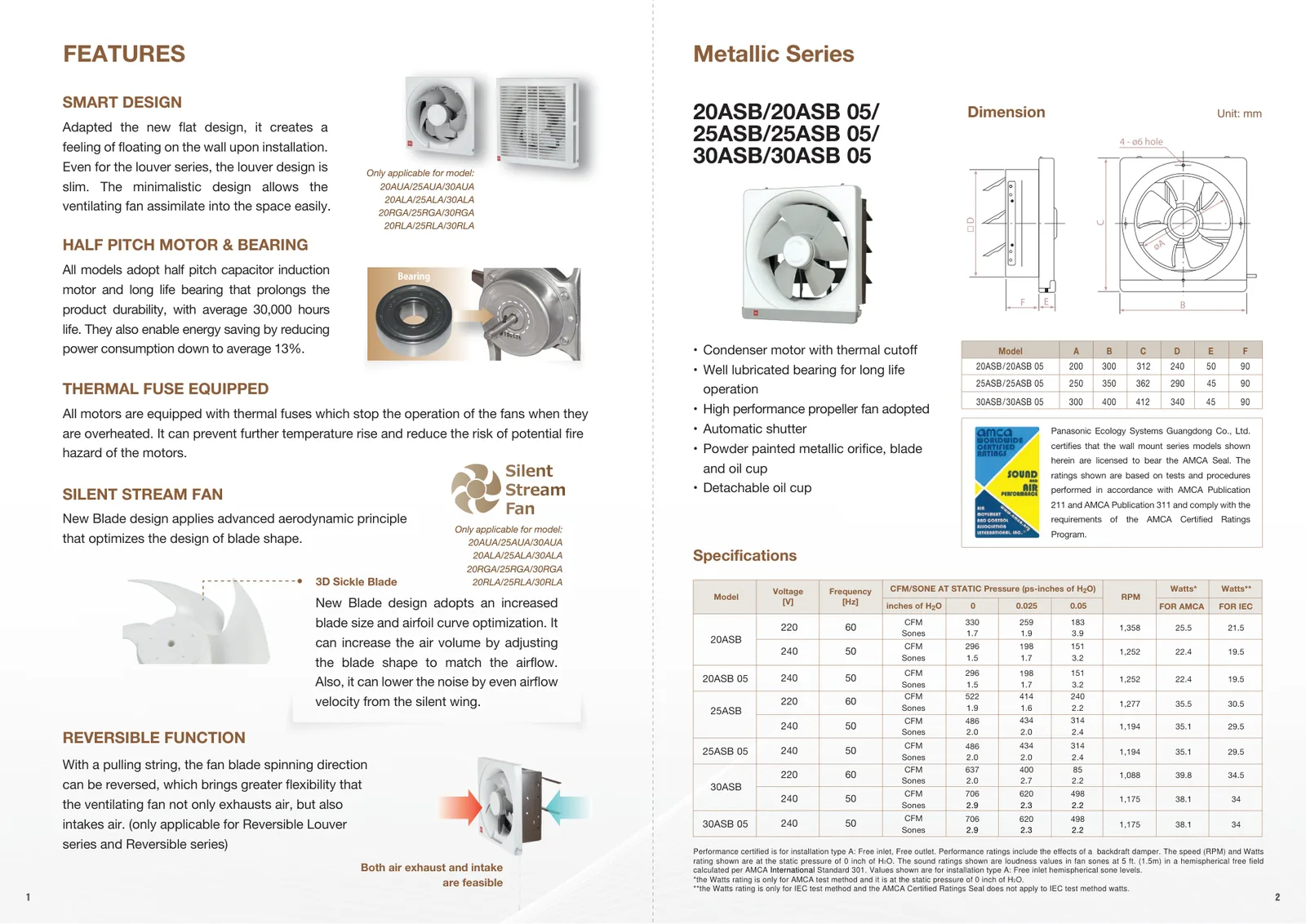 KDK wall mount metallic exhaust fan catalog data