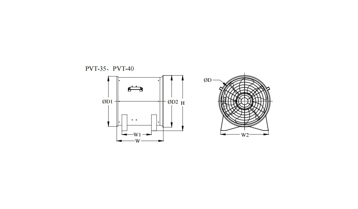 PVT 35 PVT 40 portable exhaust fan dimensions