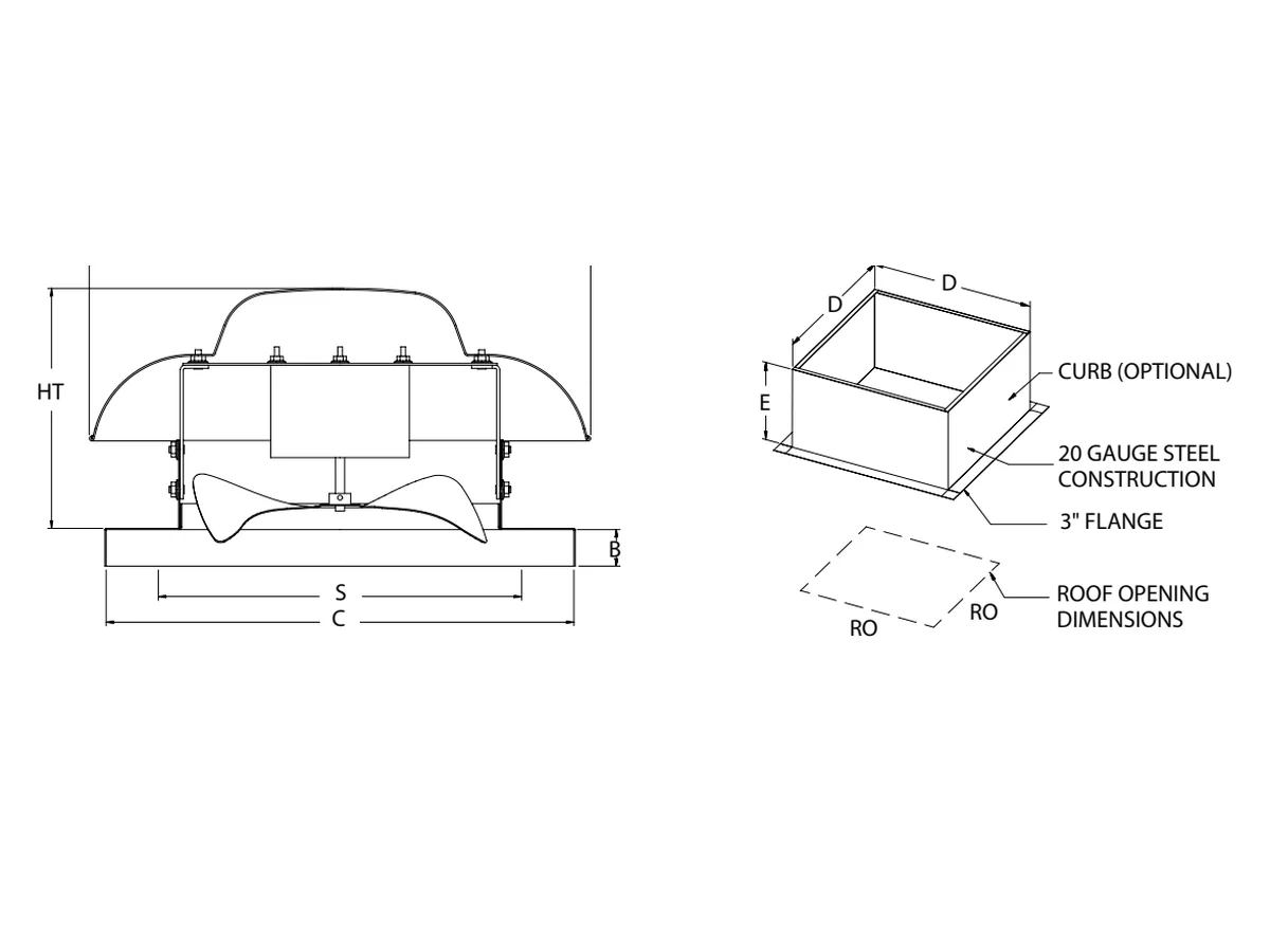 RMD direct drive axial roof fan dimension drawing