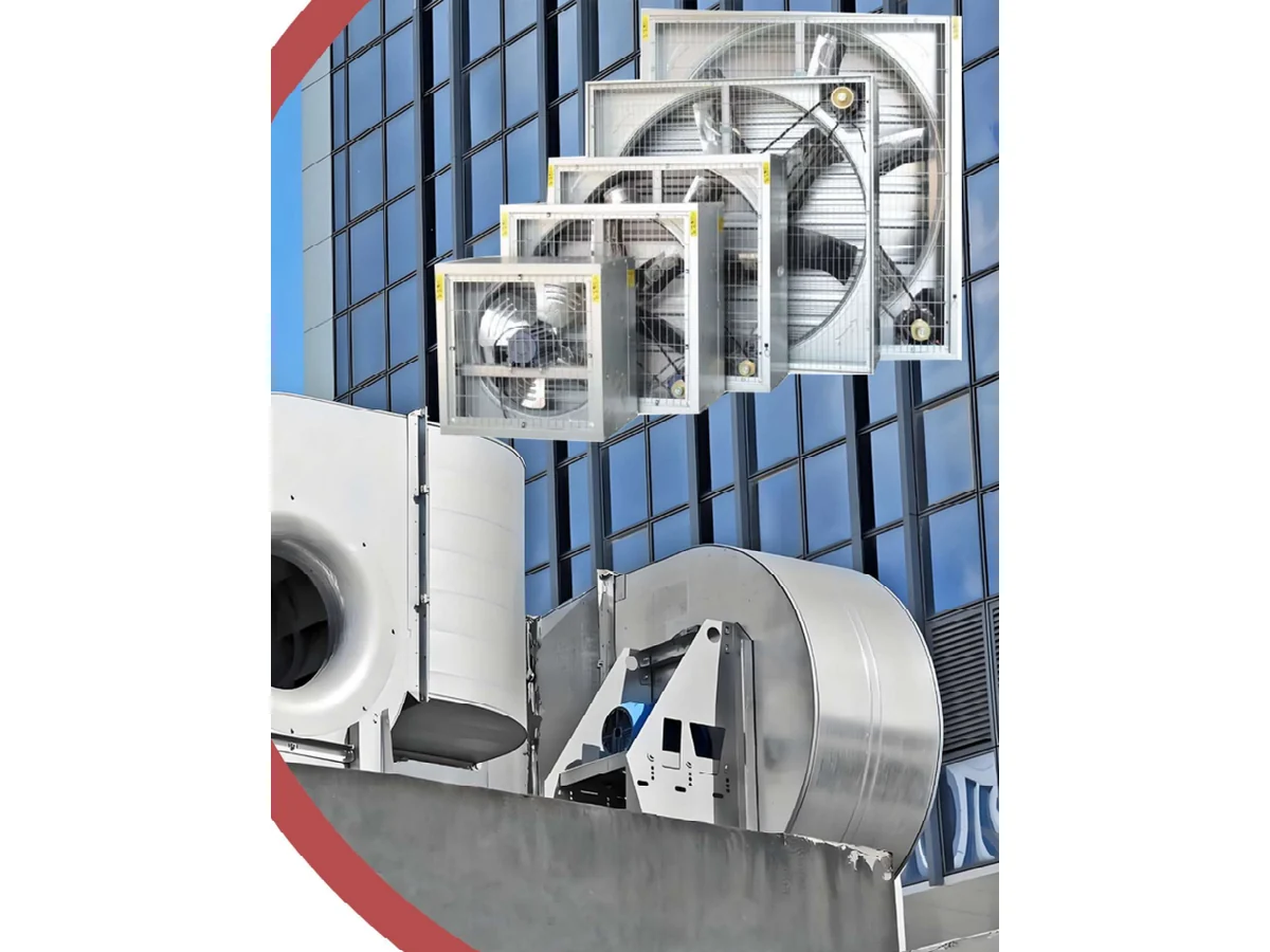 Wall mounted exhaust fan installed on building exterior